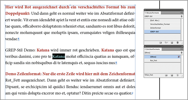verschachteltes Format, GREP-Stil und Zeilenformat