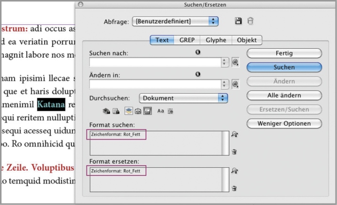 Explizites Zuweisen von Zeichenformaten durch Suchen/Ersetzen