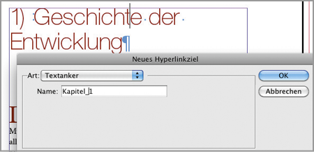 Textanker für das Inhaltsverzeichnis definieren