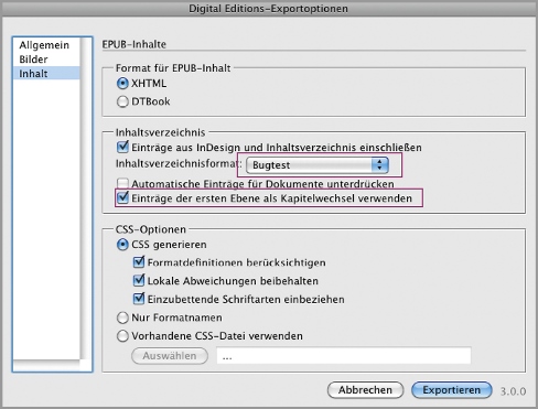 Funktion »Einträge der ersten Ebene als Kapitelwechsel verwenden«