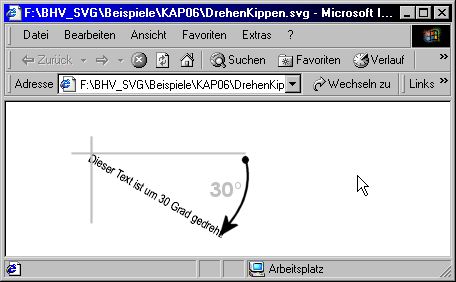 Text wird an der oberen linken Ecke um 30° gedreht