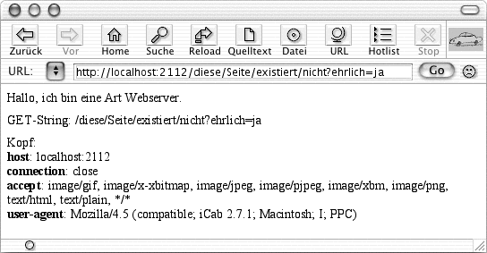 Ein Browser, der sich über eine GET-Anfrage mit dem Server verbindet