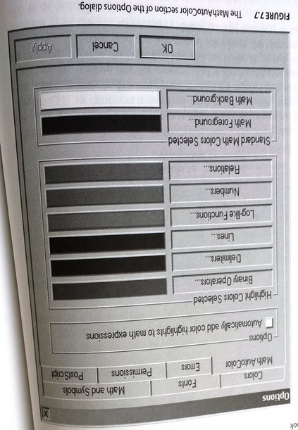 MathAutoColor section of Options dialog