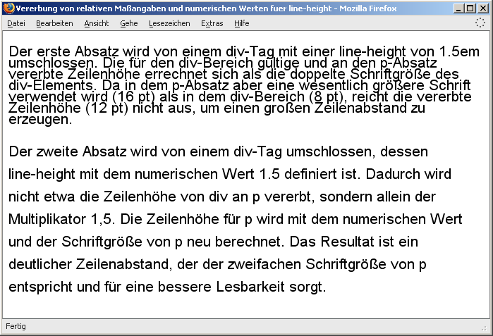 Vererbung von relativen Maßangaben und numerischen Werten für line-height