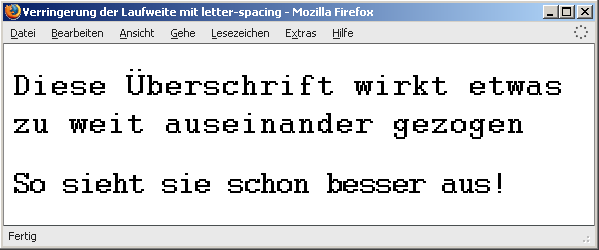 Verringerung der Laufweite mit letter-spacing