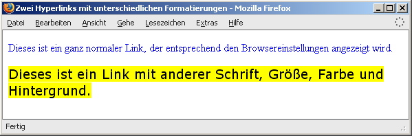 Zwei Hyperlinks mit unterschiedlichen Formatierungen