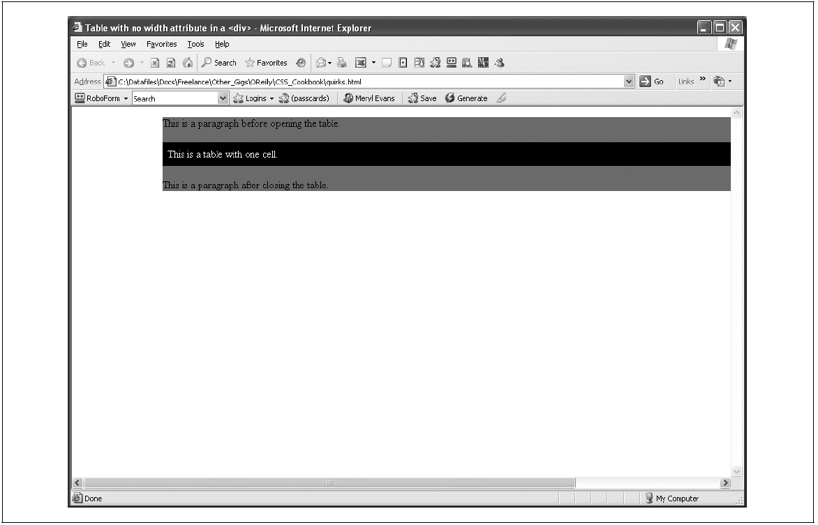 Tabelle im Internet Explorer 6.0 im Quirks-Modus ohne DOCTYPE-Deklaration
