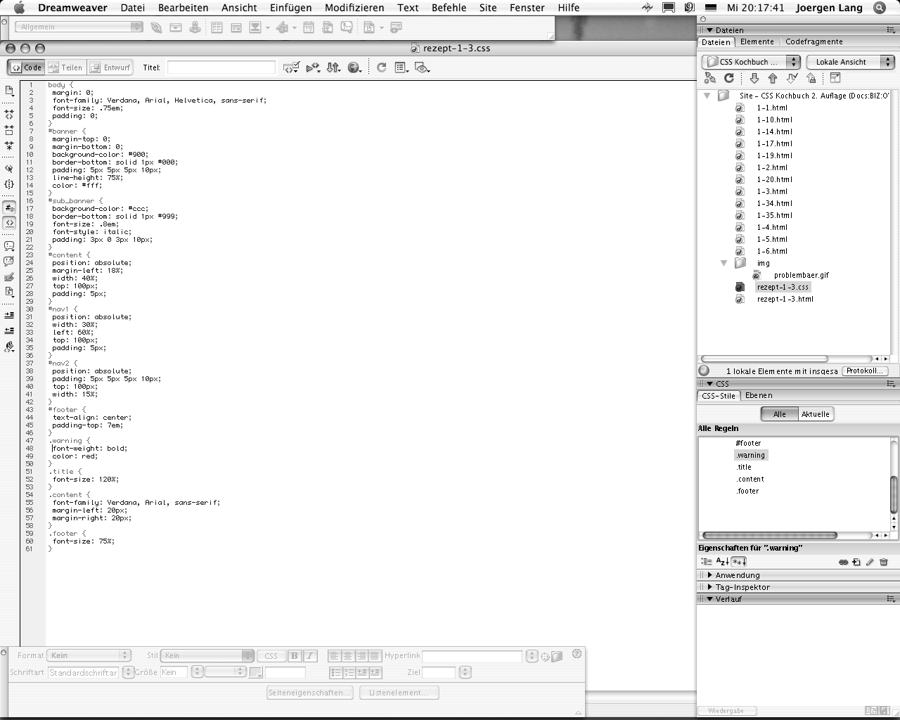 Stildefinitionen in CSS-Datei mit Dreamweaver bearbeiten