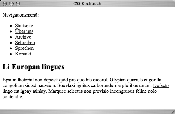 Standarddarstellung der Links