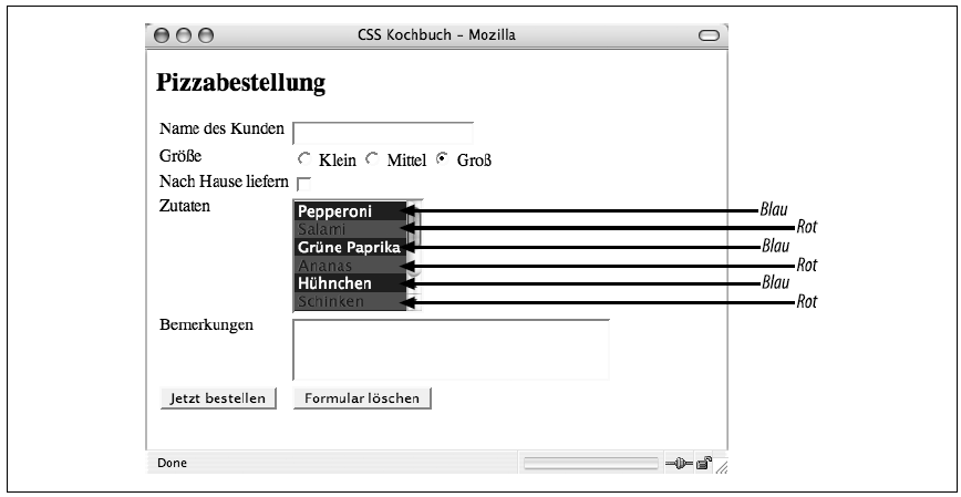 Sich abwechselnde Stile für die Optionen einer Auswahlliste