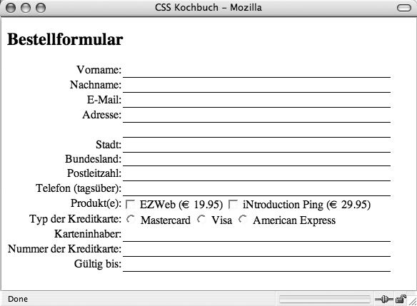 Gleiche Formular in Druckdarstellung