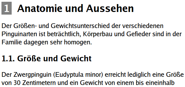 Separierte Nummerierung eines Abschnitts der ersten Ebene Separierte Nummerierung eines Abschnitts der ersten Ebene