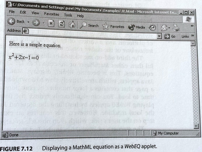 Displaying a MathML equation as a WebEQ applet