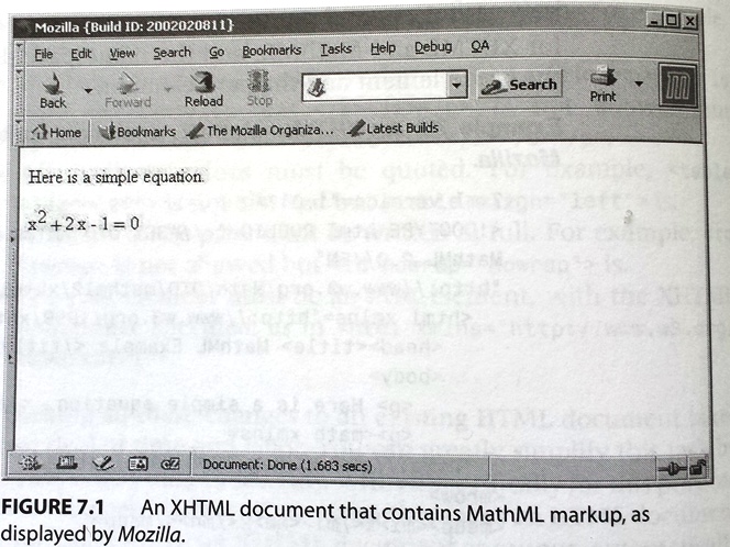 XHTML document with MathML markup, as displayed by Mozilla