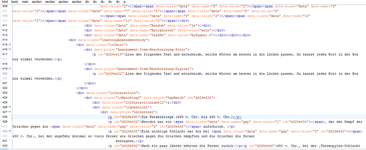 Abb. 8: Beispiel-Ausschnitt einer exHTML-Datei