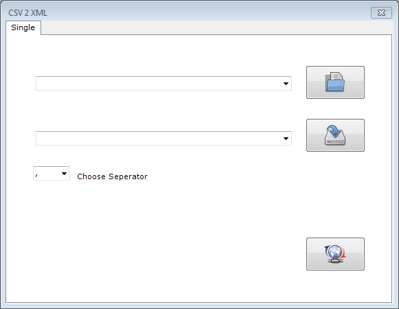 Window: CSV 2 XML - Tab: Single Fenster CSV 2 XML mit aktiver Registerkarte Single
