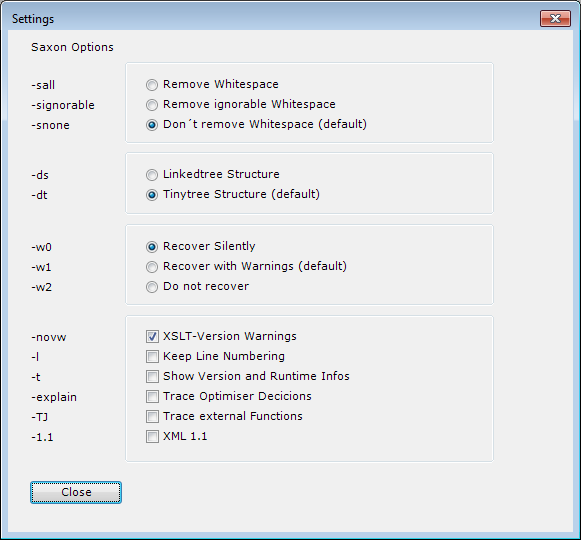 Anzeige der Saxon Options unter Settings